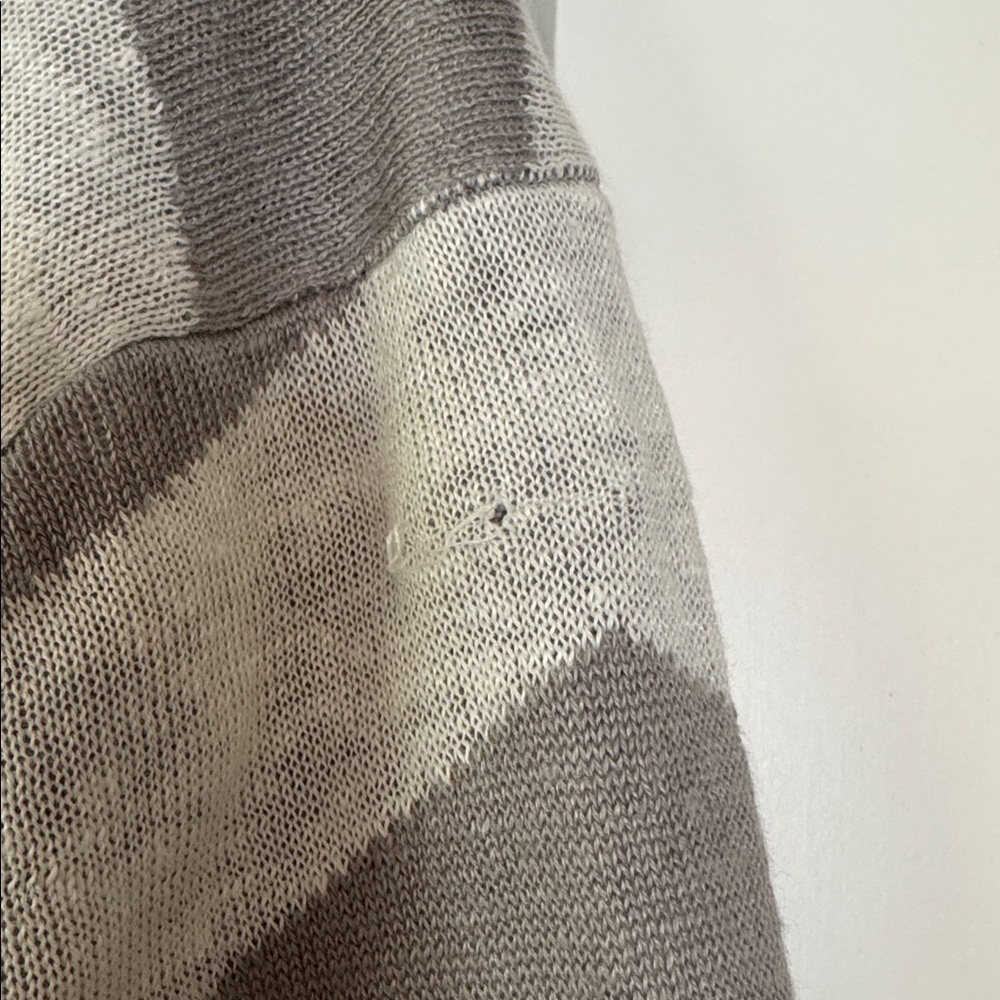 Garnet Hill Linen Maxi Chevron Pattern Grey and White Duster Cardigan Size L - Picture 3 of 6